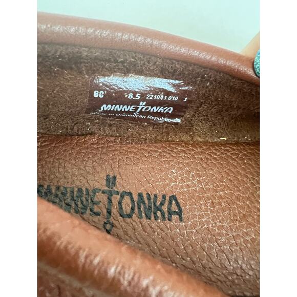 Minnetonka Moccasin Bow Loafer Chestnut Brown Leather Slip On Driving Shoes 8.5 - Picture 7 of 10